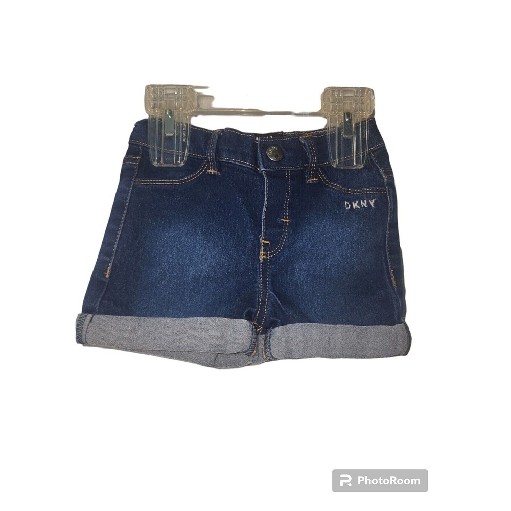 DKNY Denim Shorts Cuffed Hem Elastic Waist Dark‎ Wash Toddler Girl